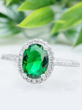 Oval Green Emerald Gemstone ring, 925 Sterling Silver Charmed Aroma 2018